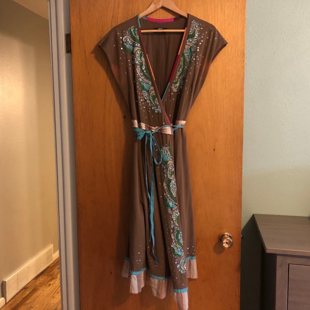 Embroidered Wrap Dress